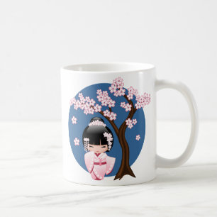 Weiße Kimono Kokeshi Puppe - niedliches Kaffeetasse