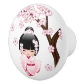 Weiße Kimono Kokeshi Puppe - niedliches Keramikknauf (Rechts)