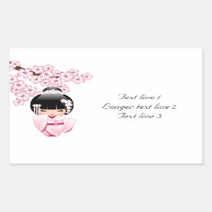 Weiße Kimono Kokeshi Puppe - niedliches Rechteckiger Aufkleber