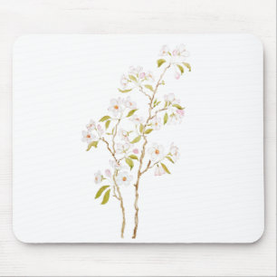 Weiße Kirschblüte mit Wasserfarbe Mousepad