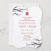 Weiße Kirschblüten Double Xi Chinesische Hochzeit Einladung (Rückseite)