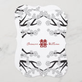 Weiße Kirschblüten Double Xi Chinesische Hochzeit Einladung (Vorne/Hinten)