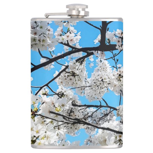 Weiße Kirschblüten-Flasche Flachmann (Vorderseite)