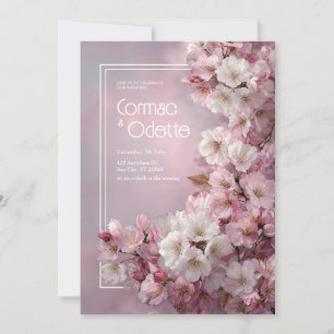 Weiße Kirschblüten Goldrahmen Romantische Hochzeit Einladung