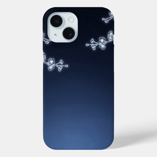 Weiße Kirschblüten-Navy-Hintergrund Case-Mate iPhone Hülle (Rückseite)