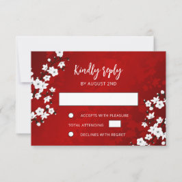 Weiße Kirschblüten-Rot-RSVP-Hochzeit RSVP Karte
