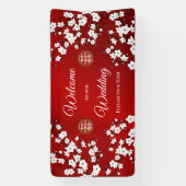 Weiße Kirschblüten Rote Chinesische Hochzeit Banner (Vertikal)