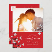 Weiße Kirschblüten Sakura Foto Save the Date Ankündigungspostkarte (Vorne/Hinten)