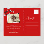 Weiße Kirschblüten Sakura Save the Date asiatisch Ankündigungspostkarte (Rückseite)