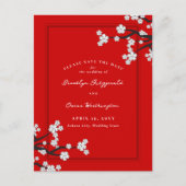 Weiße Kirschblüten Sakura Save the Date asiatisch Ankündigungspostkarte (Vorderseite)