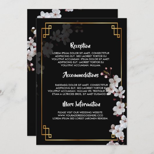 Weiße Kirschblüten und goldene Hochzeitsprogramme Einladung (Vorne/Hinten)