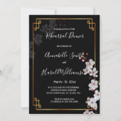 Weiße Kirschblüten und goldene Rahmen Probe Dinn Einladung (Vorderseite)