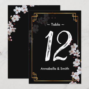 Weiße Kirschblüten und goldene Rahmen-Tischnummer Einladung