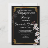 Weiße Kirschblüten und goldene Rahmen-Verlobung Einladung (Vorderseite)