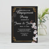 Weiße Kirschblüten und goldene Rahmen-Verlobung Einladung (Stehend Vorderseite)