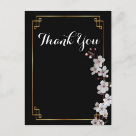 Weiße Kirschblüten und goldener Rahmen Danke Postkarte