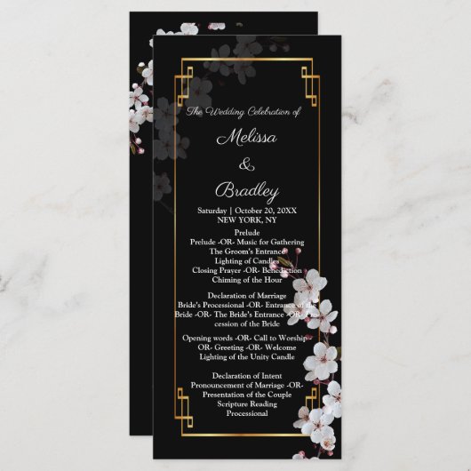 Weiße Kirschblüten und goldener Rahmen Programm (Vorne/Hinten)