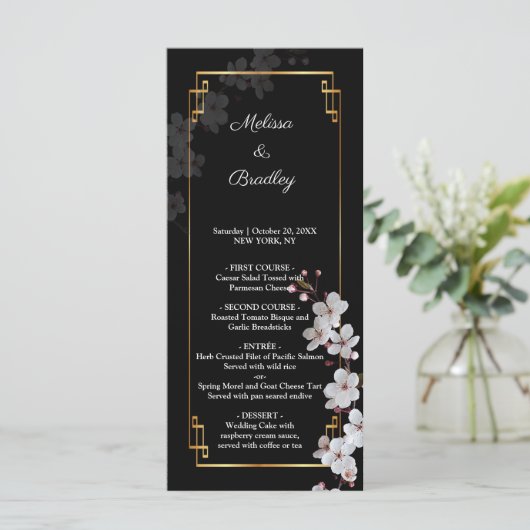 Weiße Kirschblüten und goldener Rahmen Programm (Stehend Vorderseite)