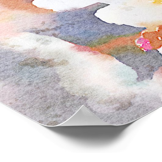 Weiße Kirsche blüht digitale Aquarellmalerei Poster (Ecke)