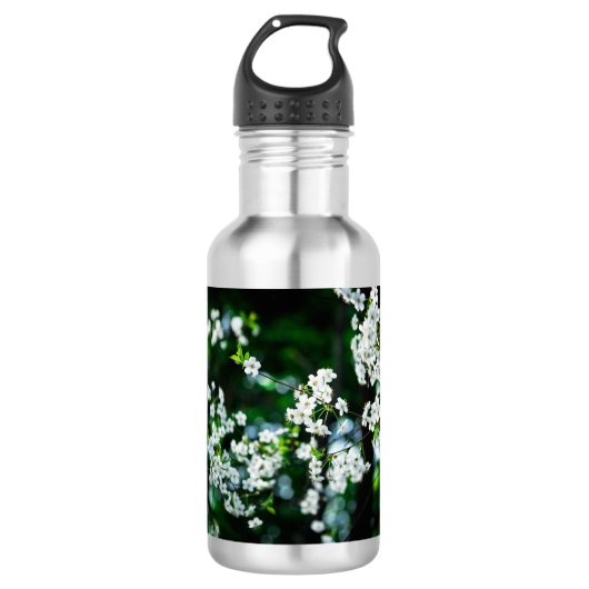 Weiße Kirsche blüht grüne Blätter Trinkflasche (Vorderseite)