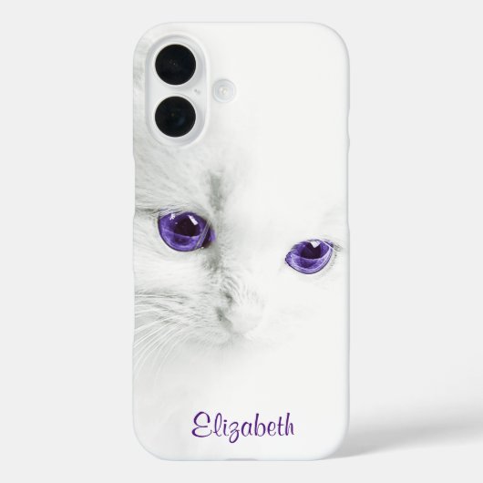 Weiße Kitte mit Lila Augen Personalisiert Case-Mate iPhone Hülle (Rückseite)