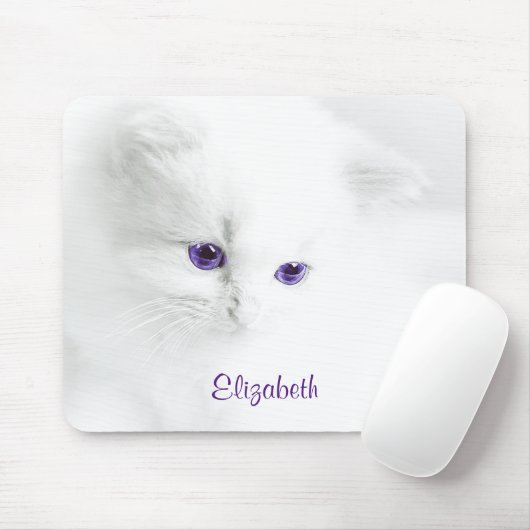 Weiße Kitte mit Lila Augen Personalisiert Mousepad (Mit Mouse)