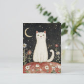 Weiße Kitty und der Mond Postkarte (Stehend Vorderseite)