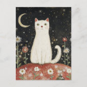 Weiße Kitty und der Mond Postkarte (Vorderseite)