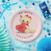 Weiße Kitty Vintage Be Mine Valentinstag Pappteller (Party)