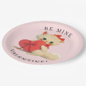 Weiße Kitty Vintage Be Mine Valentinstag Pappteller (Schrägansicht)