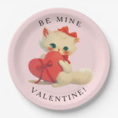 Weiße Kitty Vintage Be Mine Valentinstag Pappteller (Vorderseite)