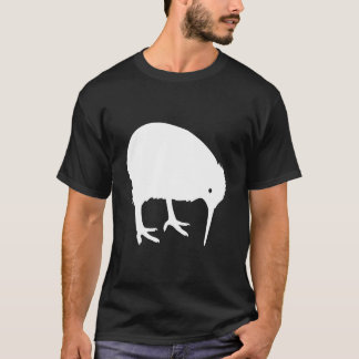 Weiße Kiwi-Vogel-Silhouette, die am Boden Pecking T-Shirt