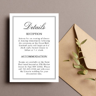 Weiße klassische Hochzeit Details Beilagekarte Einladung