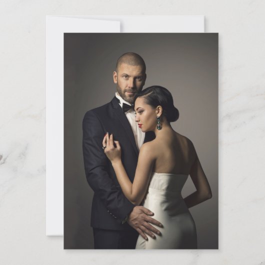 Weiße, klassische Hochzeit mit Foto Einladung (Rückseite)