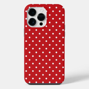 Weiße klassische Punkte-Muster auf festlichem Rot iPhone 14 Pro Max Hülle