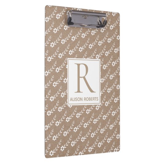 Weiße kleine Blume Muster und monogramm rustikal Klemmbrett (Rechts)