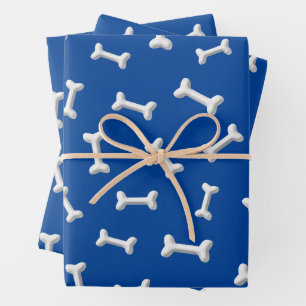 Weiße Knochen auf blauem Hintergrund, individuell Geschenkpapier Set