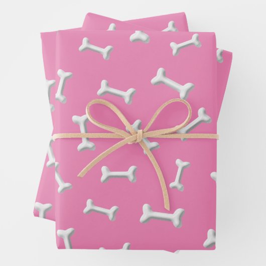 Weiße Knochen im rosa Hintergrund Geschenkpapier Set (Beispiel)