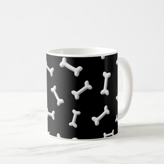 Weiße Knochen im schwarzen Hintergrund Kaffeetasse (VorderseiteRechts)