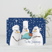 Weiße Koch Schneemänner Putenmilch kulinarische We Feiertagskarte (Stehend Vorderseite)