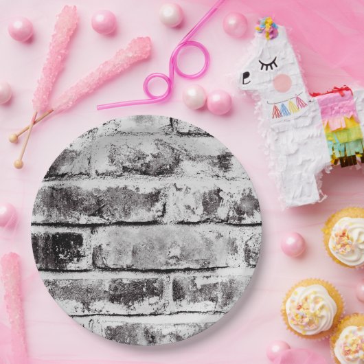 Weiße Kontrast Industrie rustikale Ziegeltextur Pappteller (Party)