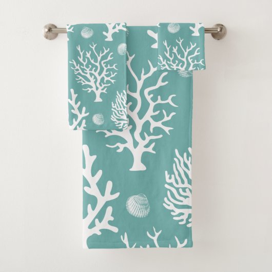 Weiße Korallen und Meeresgrün Badhandtuch Set (Insitu)