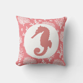 Weiße Korallen und Seepferd Coral Pink Kissen