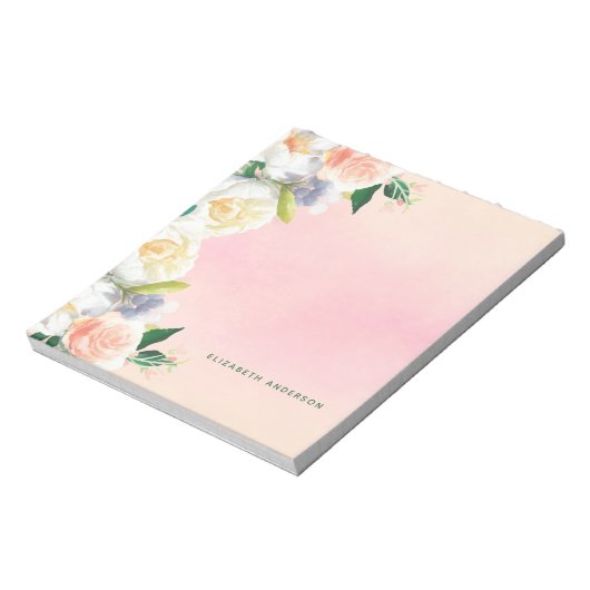 Weiße Korallenpfirsichblumen Sommername Notizblock (Rotiert)