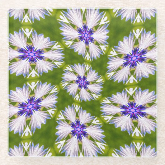 Weiße Kornblumen Muster Glasuntersetzer (Vorderseite)