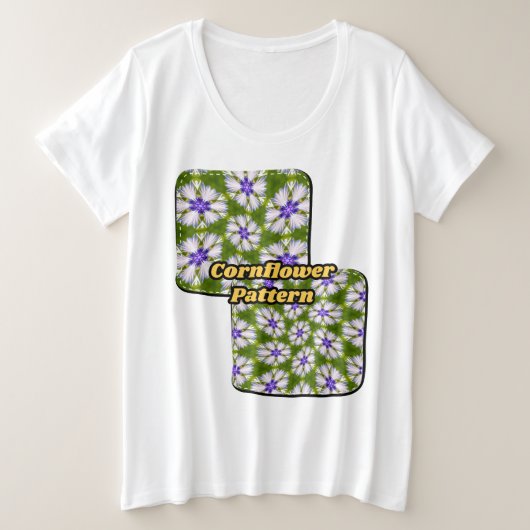 Weiße Kornblumen Muster Große Größe T-Shirt (Design vorne)