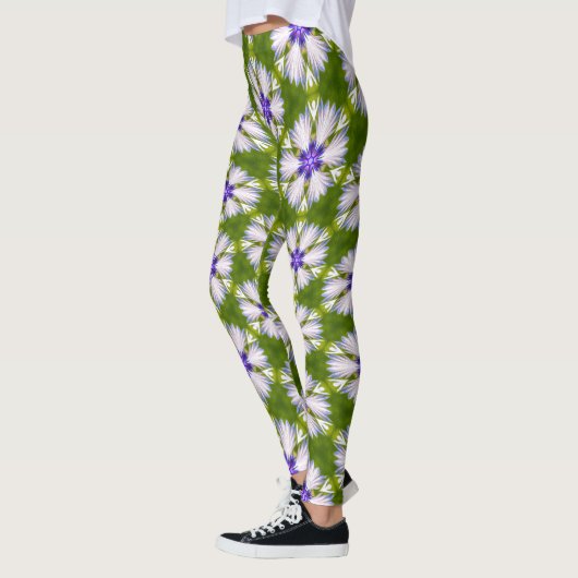 Weiße Kornblumen Muster Leggings (Links)