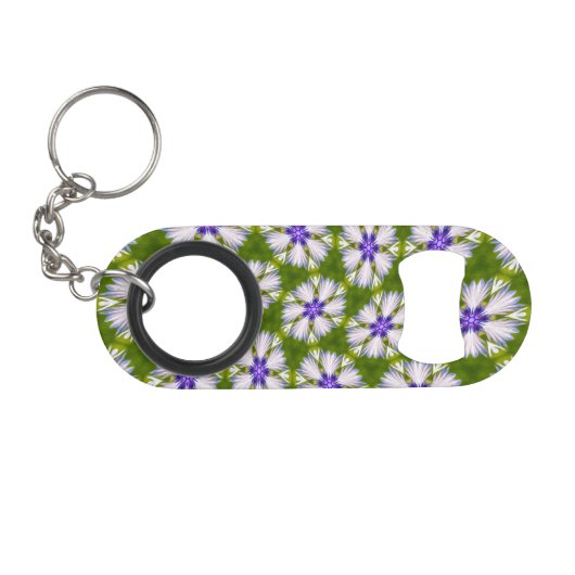 Weiße Kornblumen Muster Mini Flaschenöffner (Vorderseite (Horizontal))