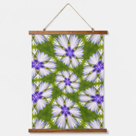 Weiße Kornblumen Muster Wandteppich Mit Holzrahmen