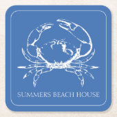 Weiße Krabbe an der Küste auf Personalisiertem kla Rechteckiger Pappuntersetzer (Vorderseite)